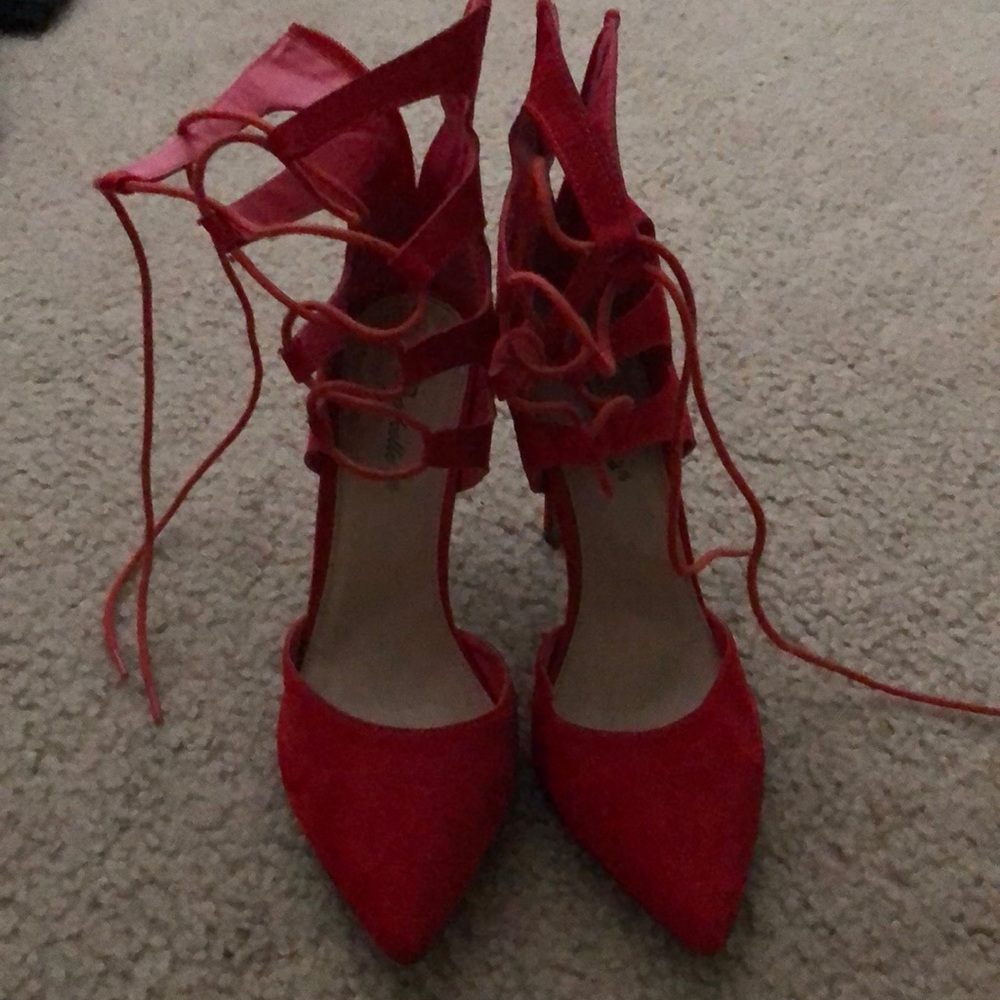 Red Breckelle’s Tie and Zipper Heels